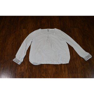 Charming Charlie Sheer Blouse Women's Size Small Grey Beading Detail Peasant Top